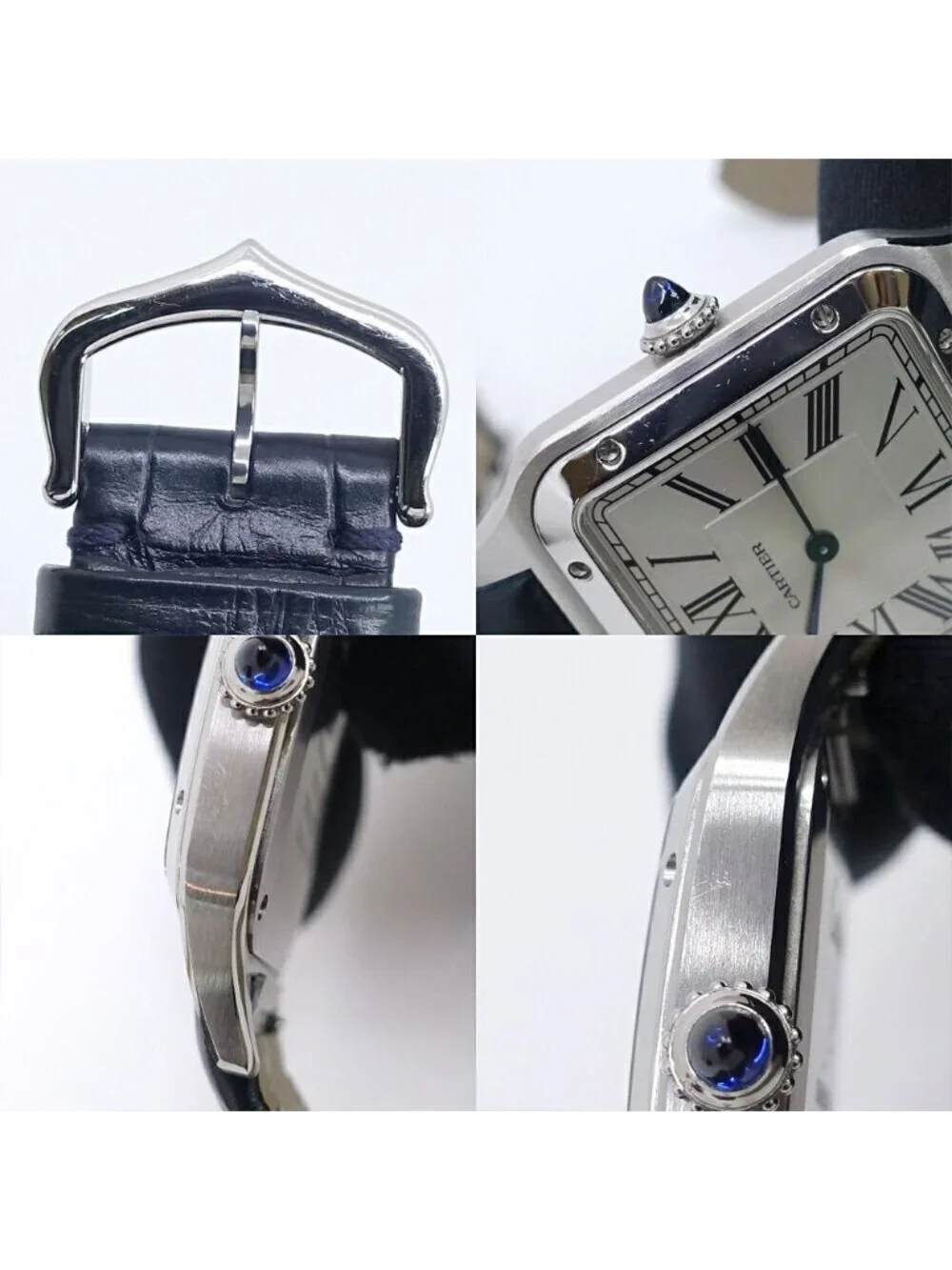 Cartier Santos Dumont LM Watch SS Silver Quartz Leather Box Card